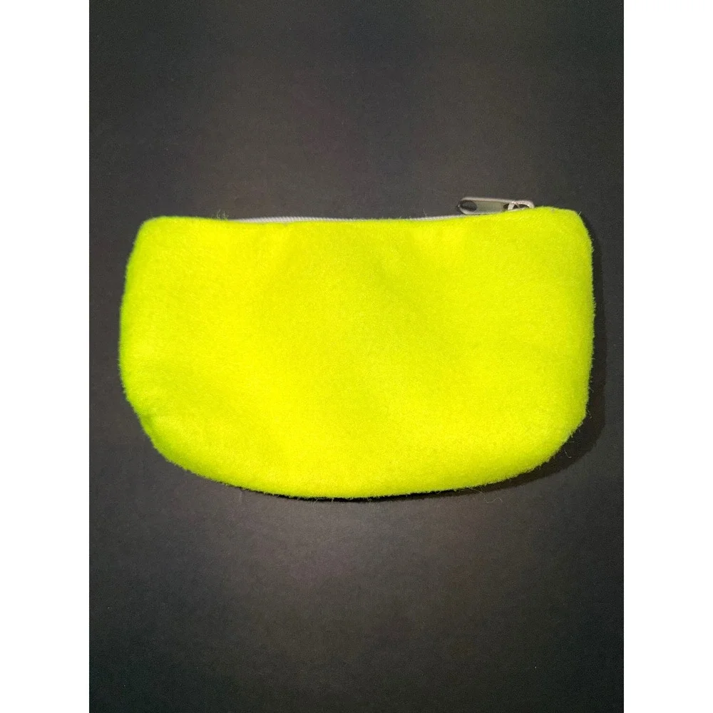 Penn Tennis Ball Material Pouch Neon Yellow Fuzzy Zipper Cosmetic Bag Logo 7.5in